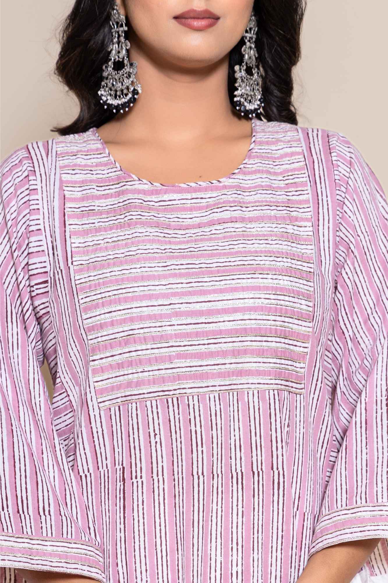 (Set of 2) Naksh Cotton Onion Pink Kurta,Pants and Dupatta