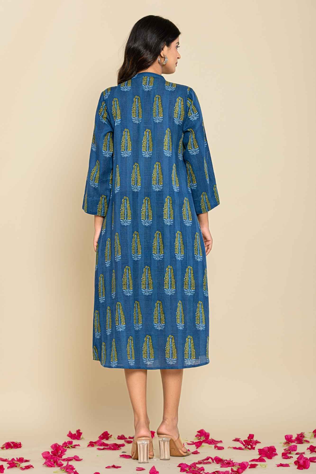 Blue Green Shirt Style Kurta-Dress