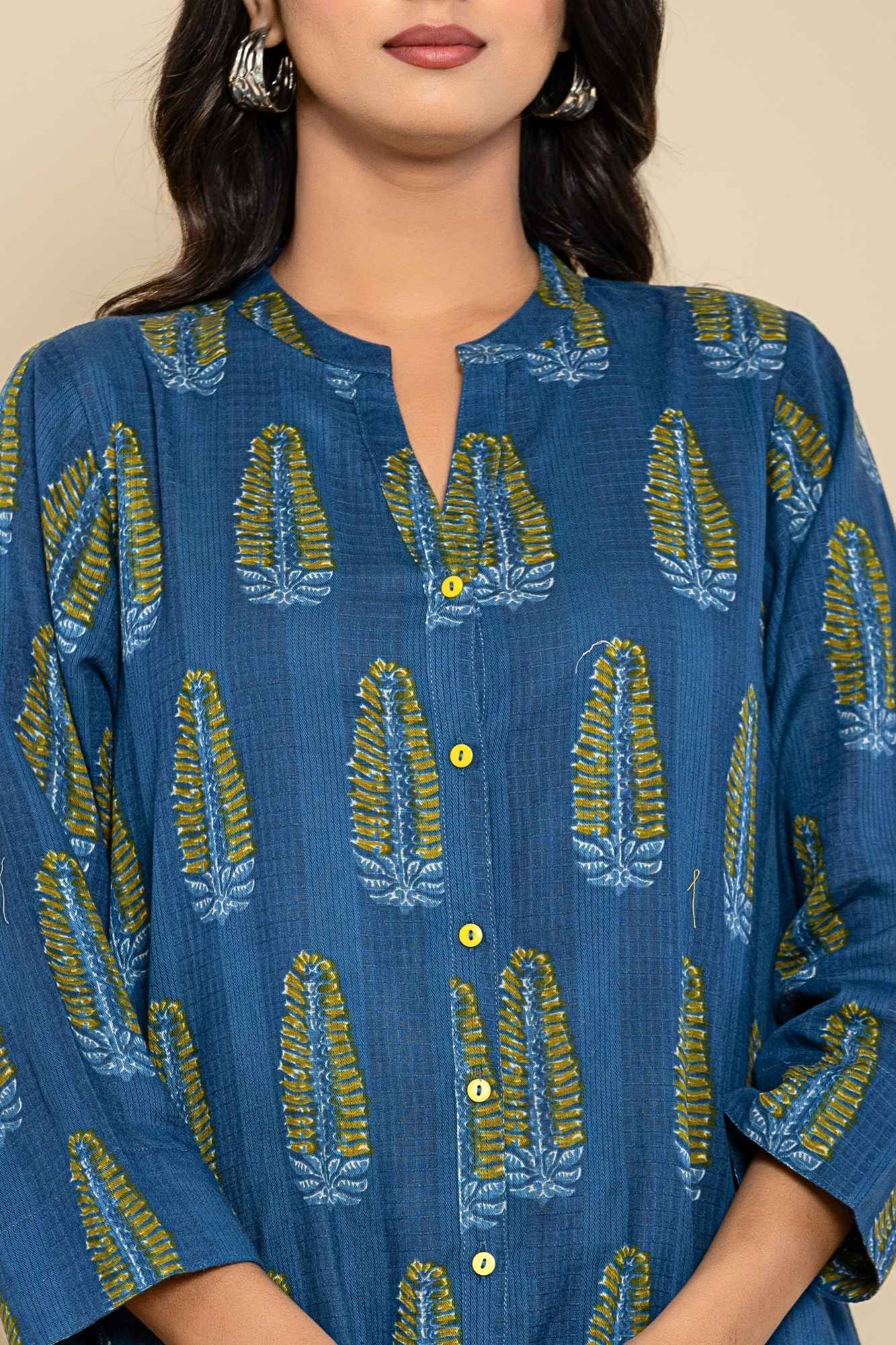 Blue Green Shirt Style Kurta-Dress