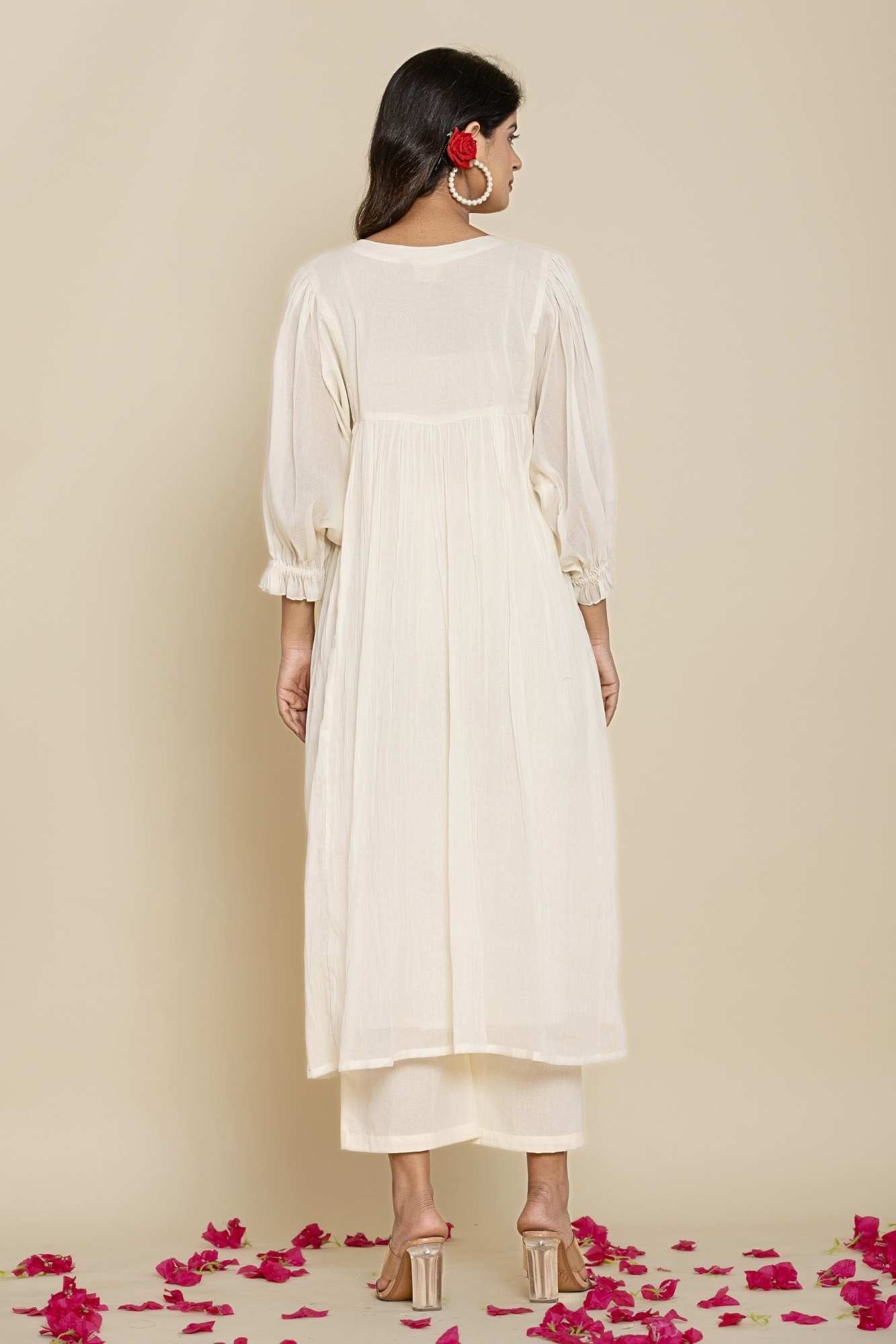 Naksh Kora Cotton Voile Gathered Kurta And Pants - Naksh Jaipur