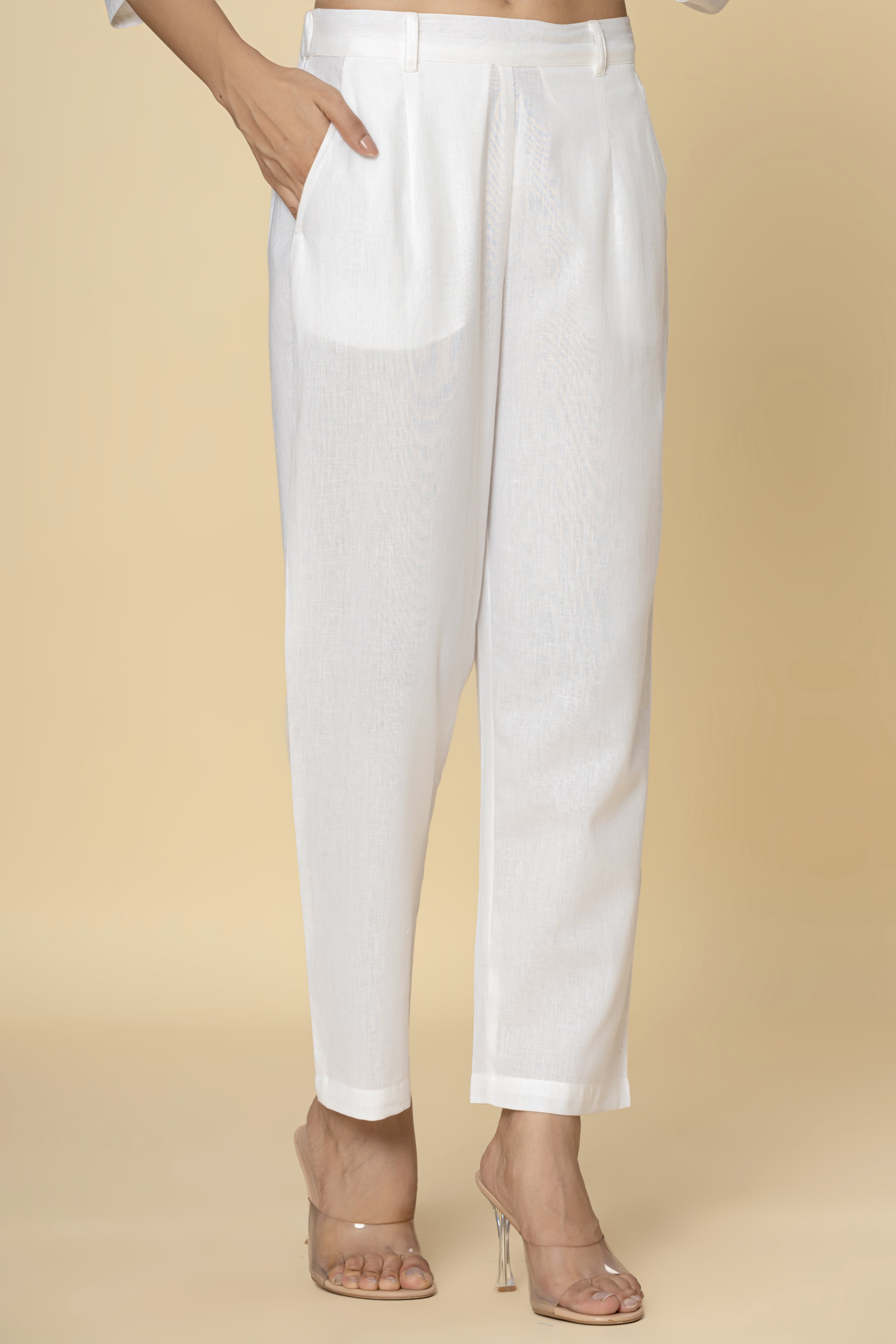 White Relaxed Cotton Trousers