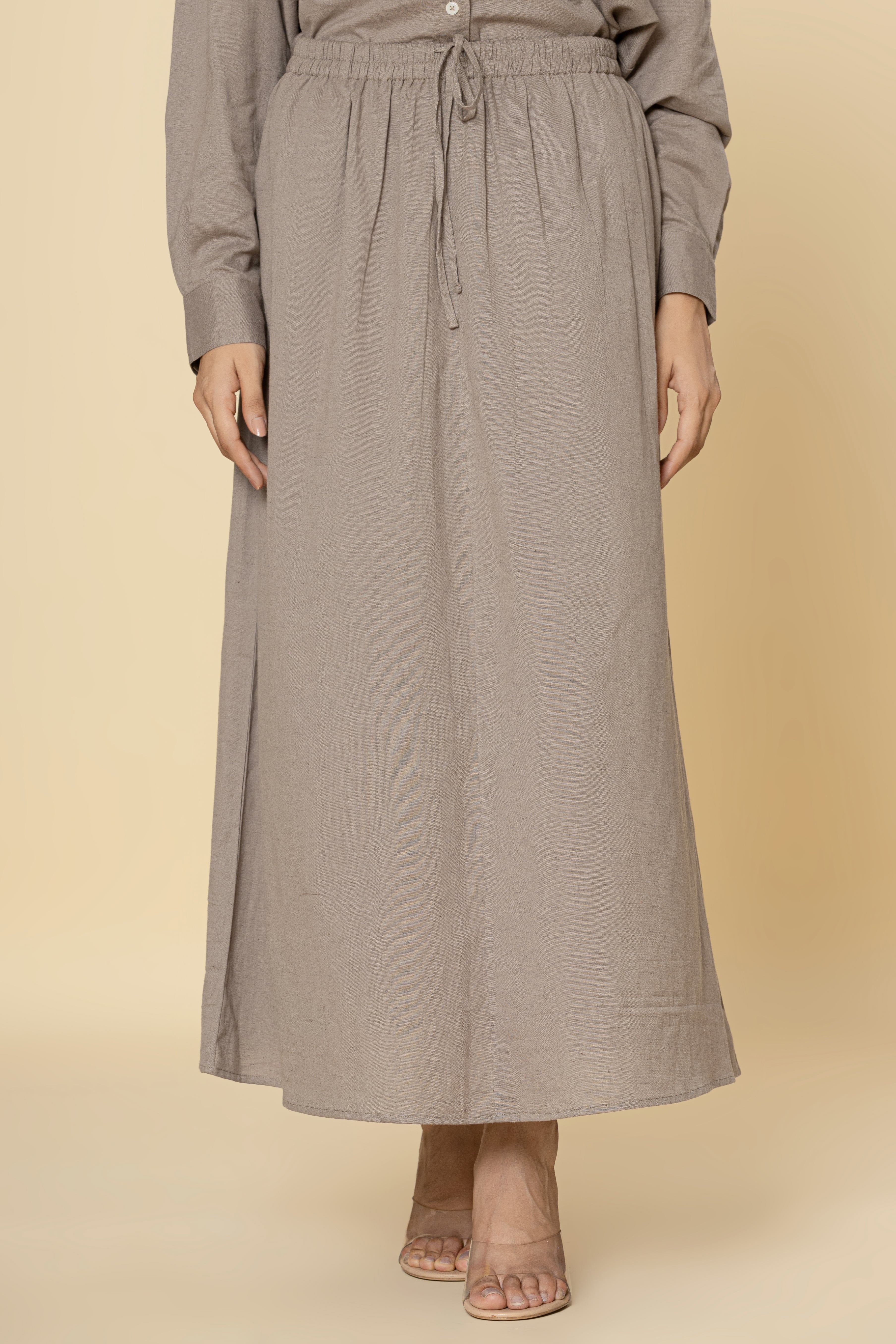 Taupe Maxi Skirt with Drawstring Waist