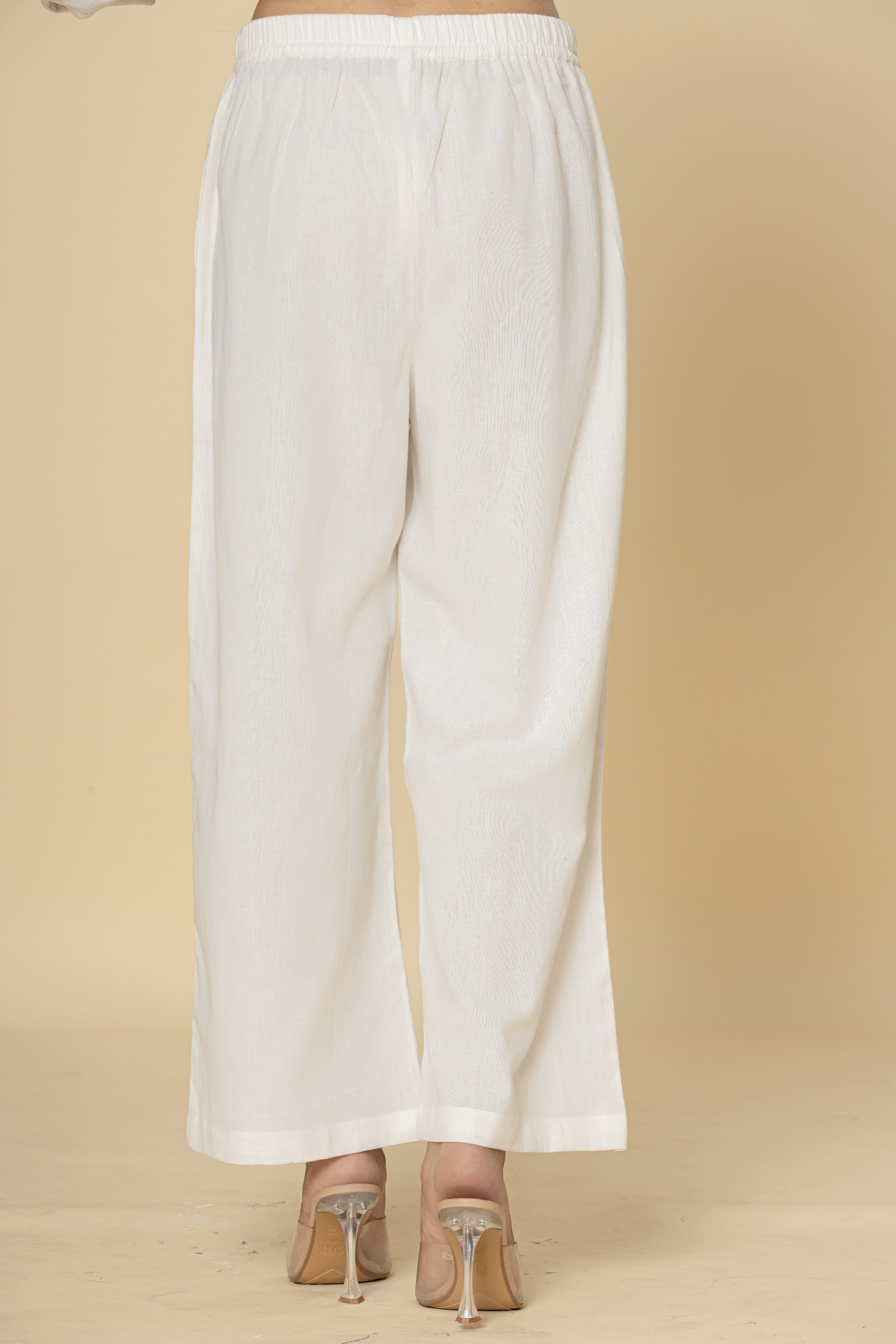 Ivory Wide-Leg Pants with Drawstring Waist
