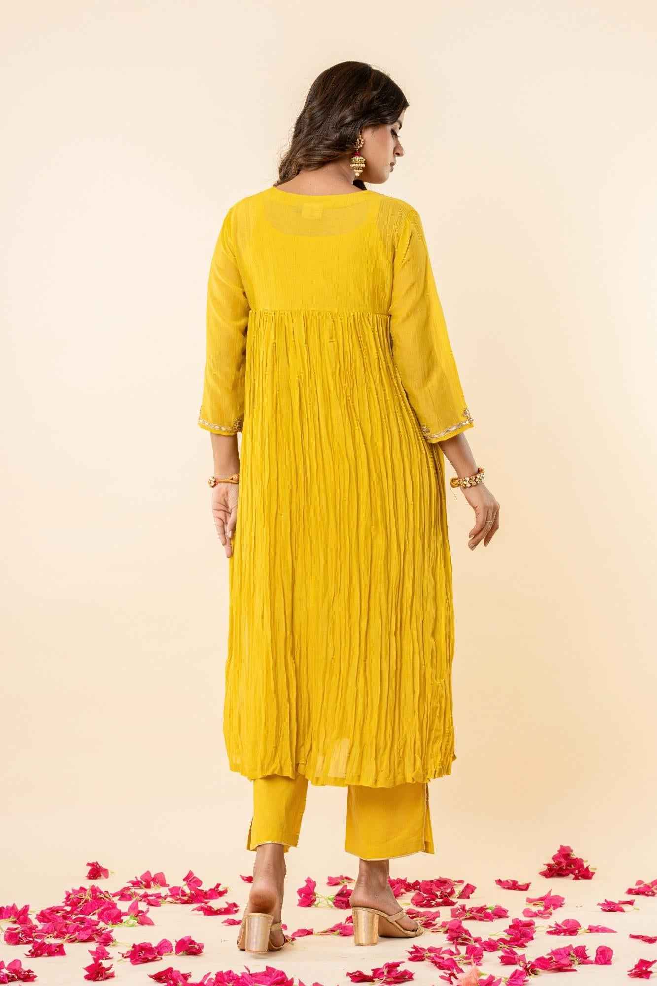 Sunlit Mustard Zardozi Kurti Pant (Set of2)