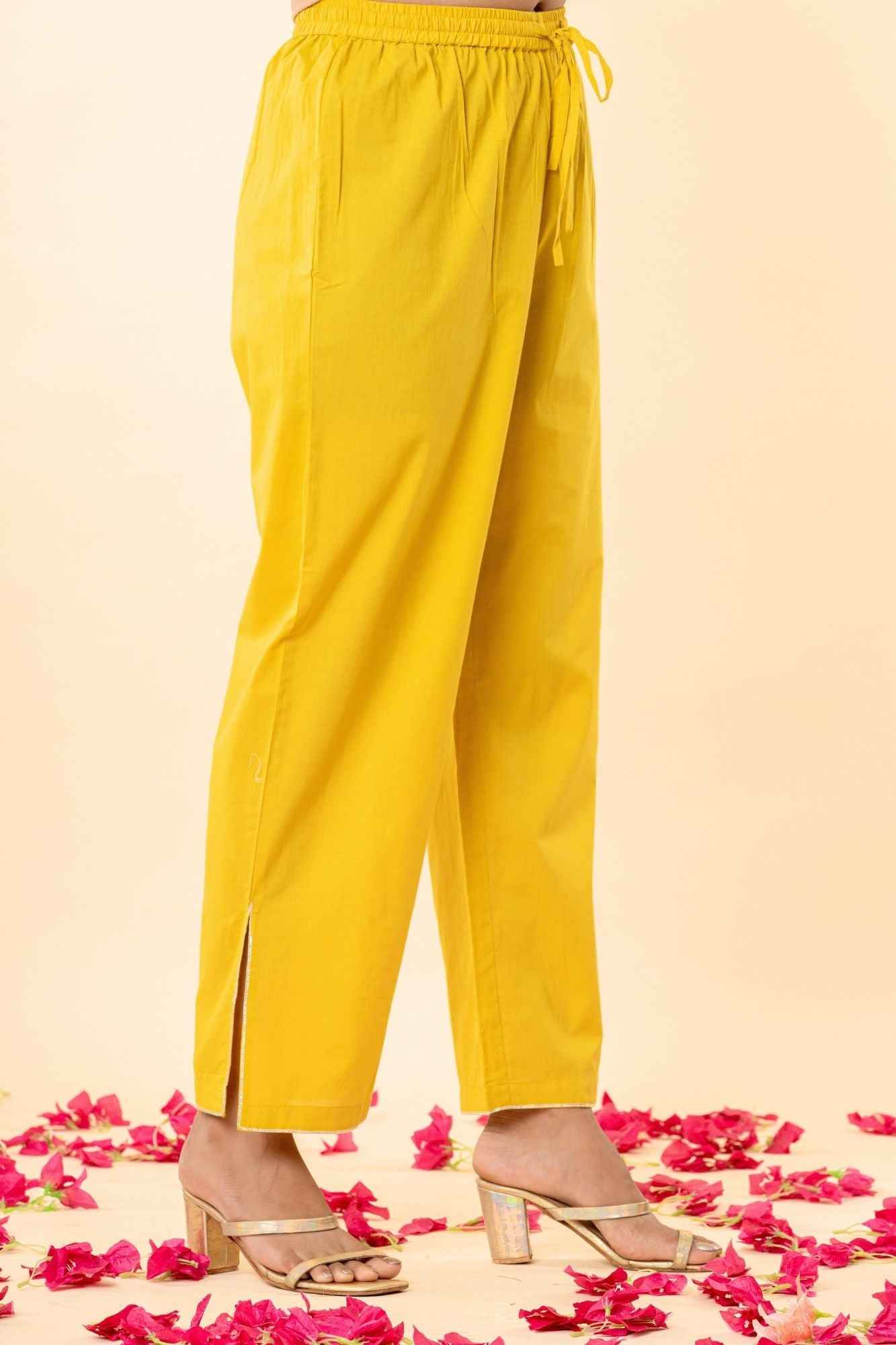 Sunlit Mustard Zardozi Kurti Pant (Set of2)