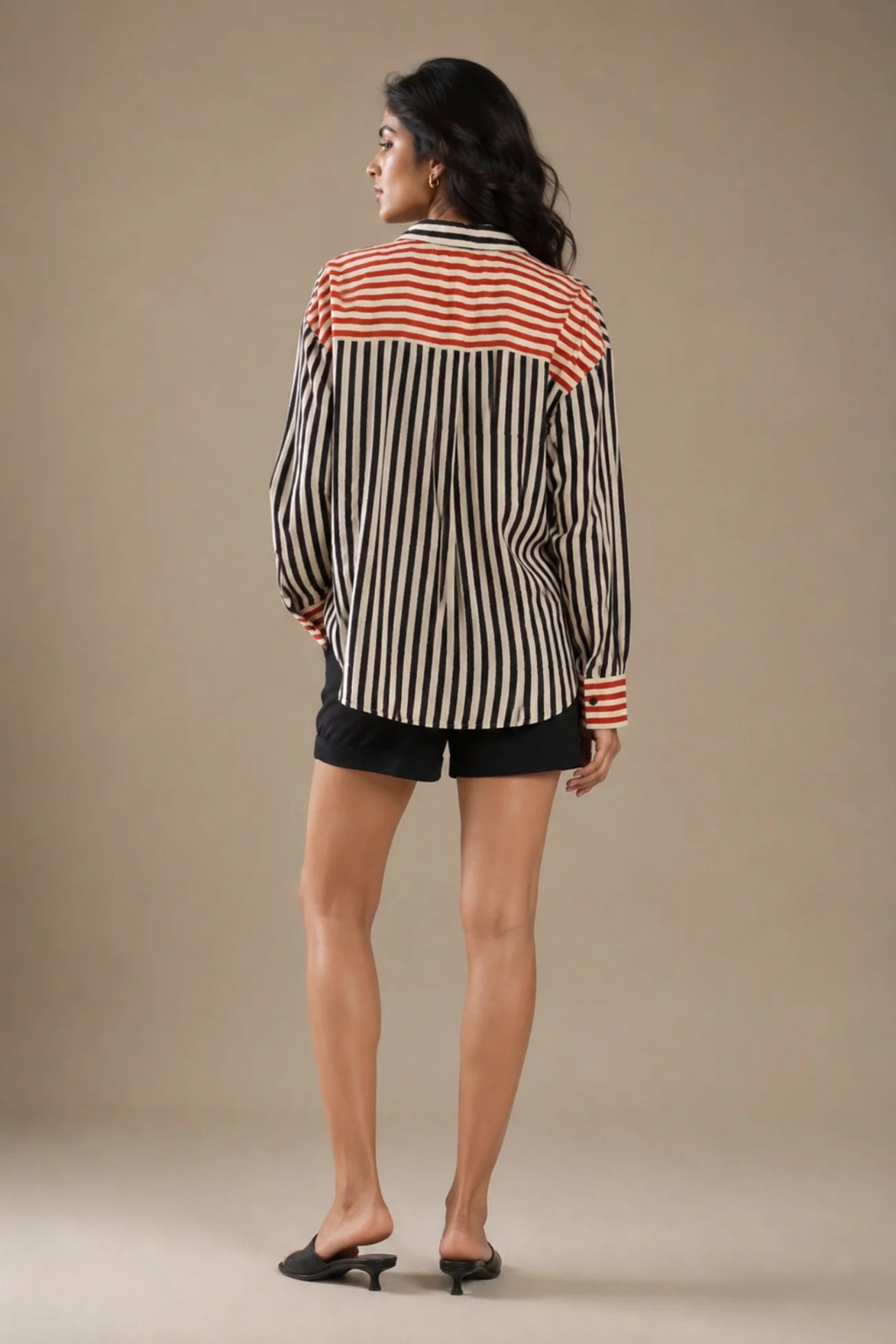 Striped Cotton Muslin Shirt (Black)