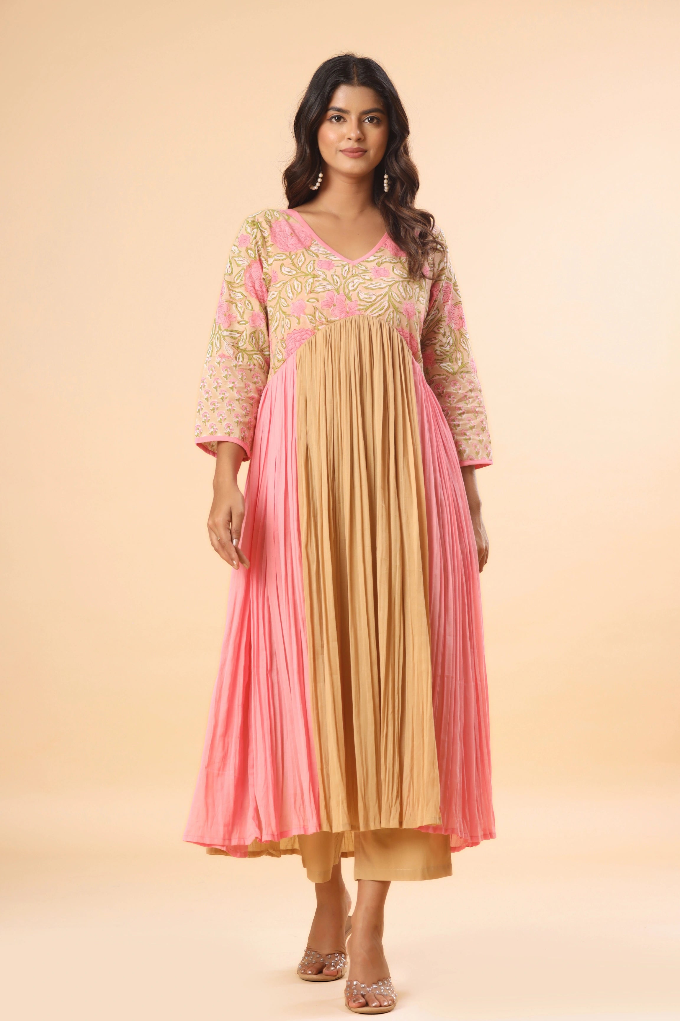 Gulnaar Panelled Pleated Kurta (Pants included)