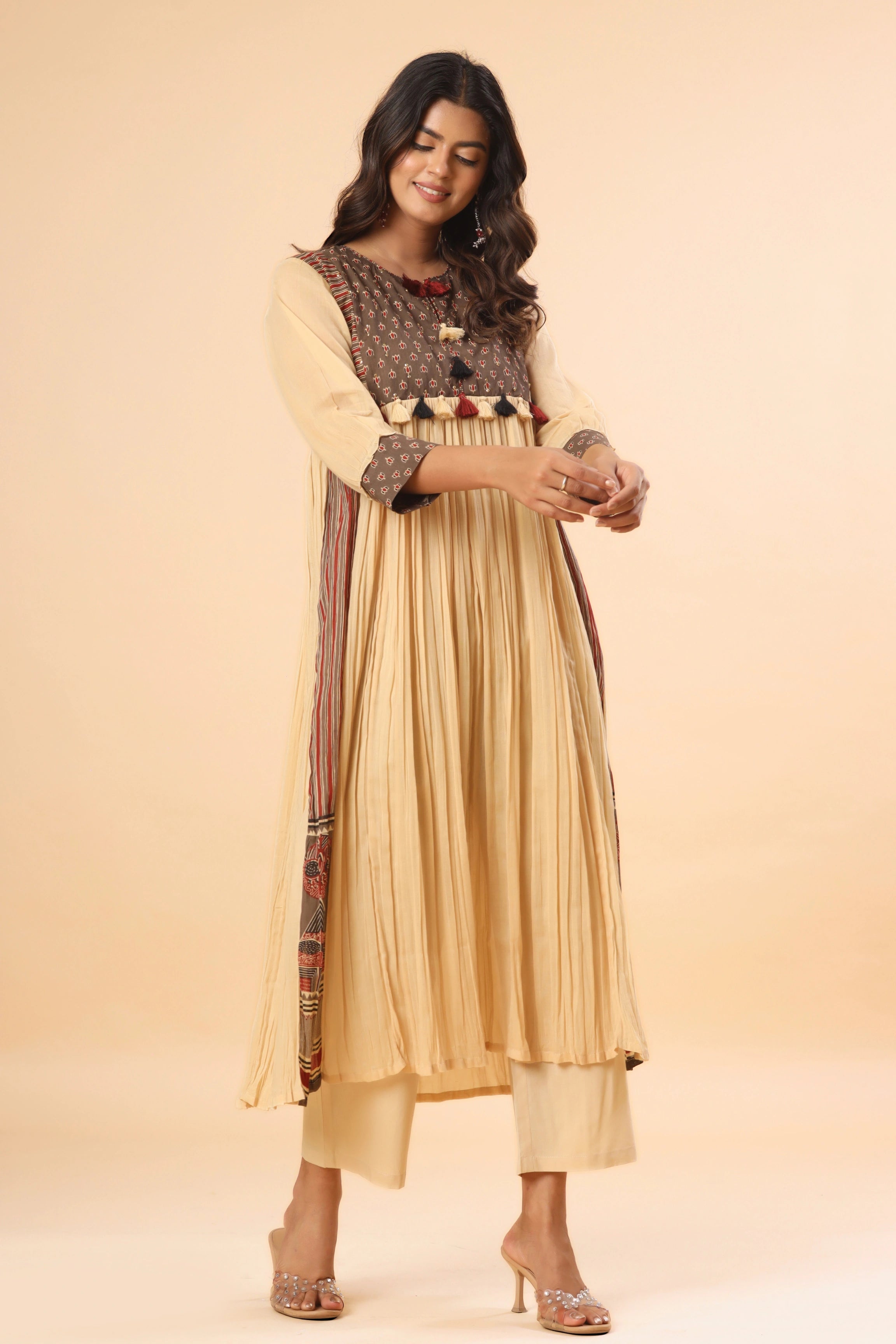 Viraasat Panelled Pleated Kurta (Pants included)