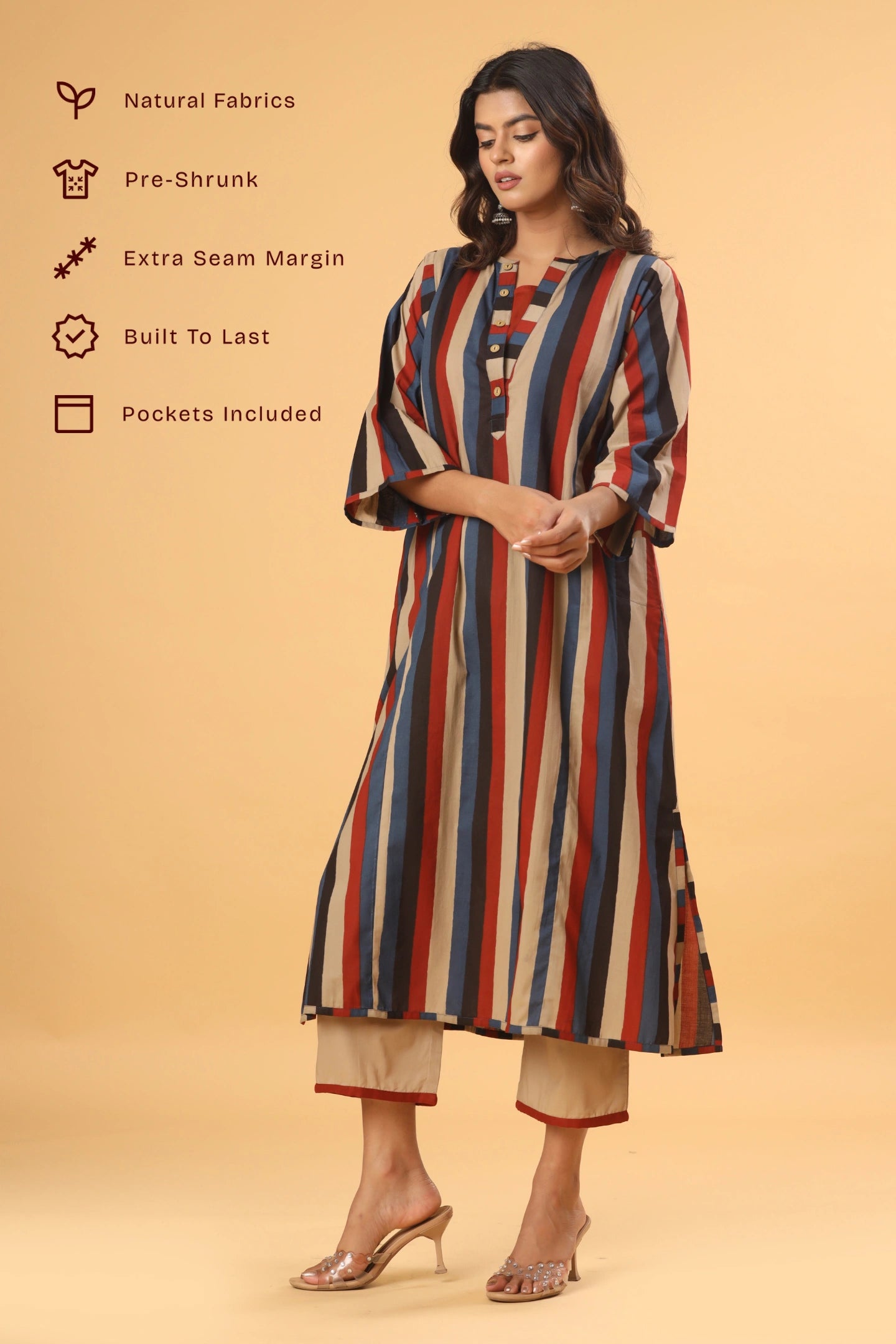 Aarini Striped A-Line Kurta (Pants included)