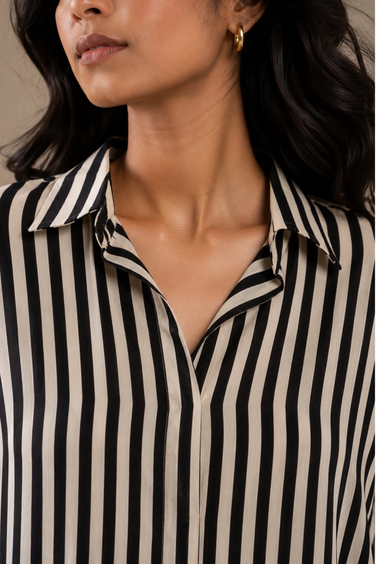 Striped Cotton Muslin Shirt (Black)