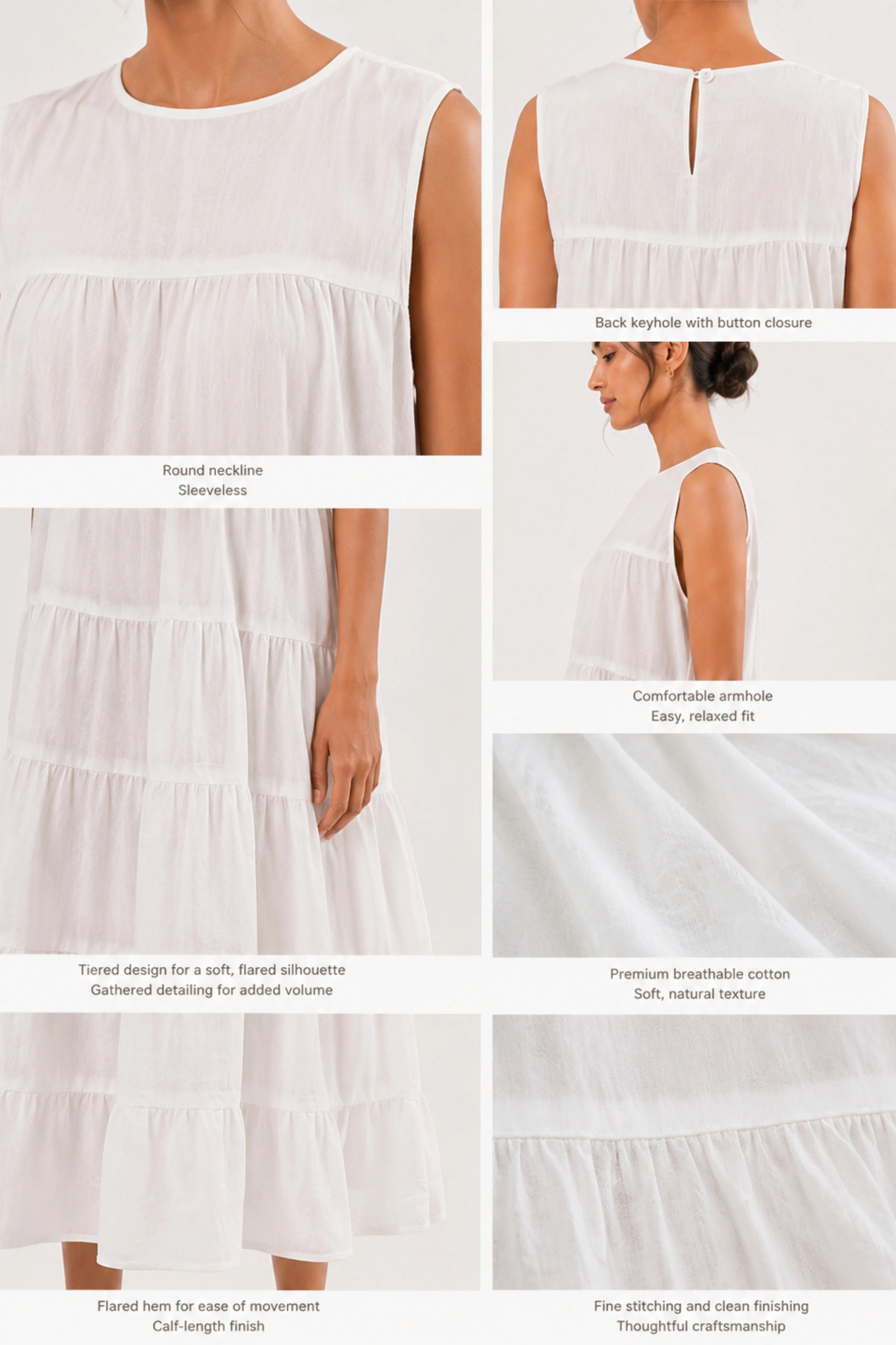 Tiered Cotton Dress (White)