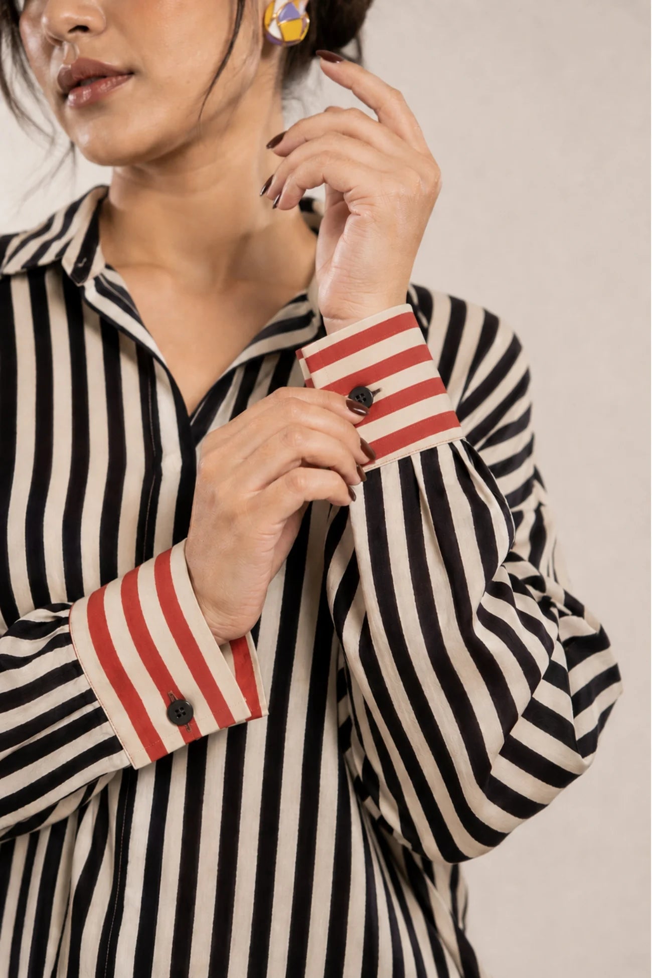 Striped Cotton Muslin Shirt (Black)