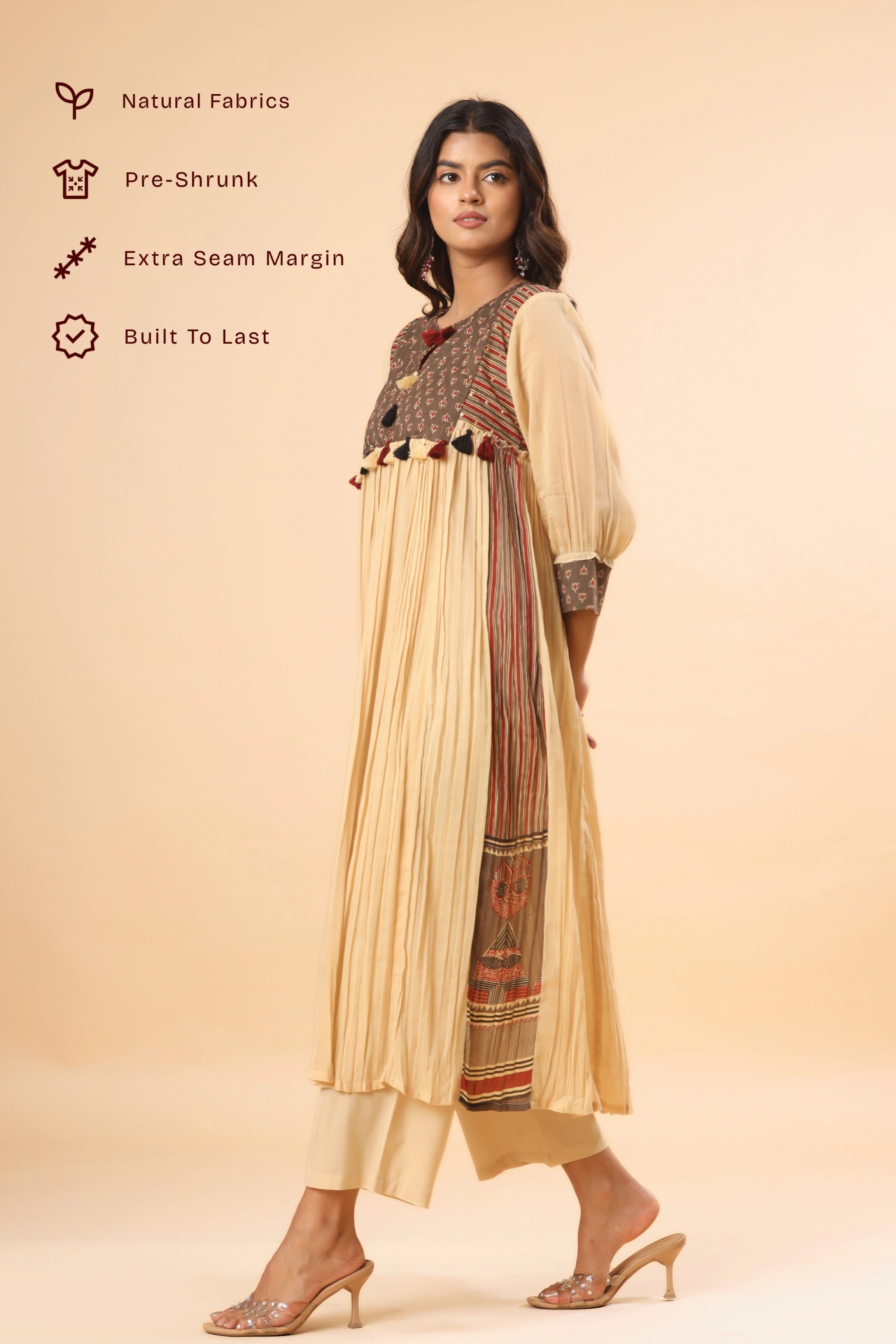Viraasat Panelled Pleated Kurta (Pants included)