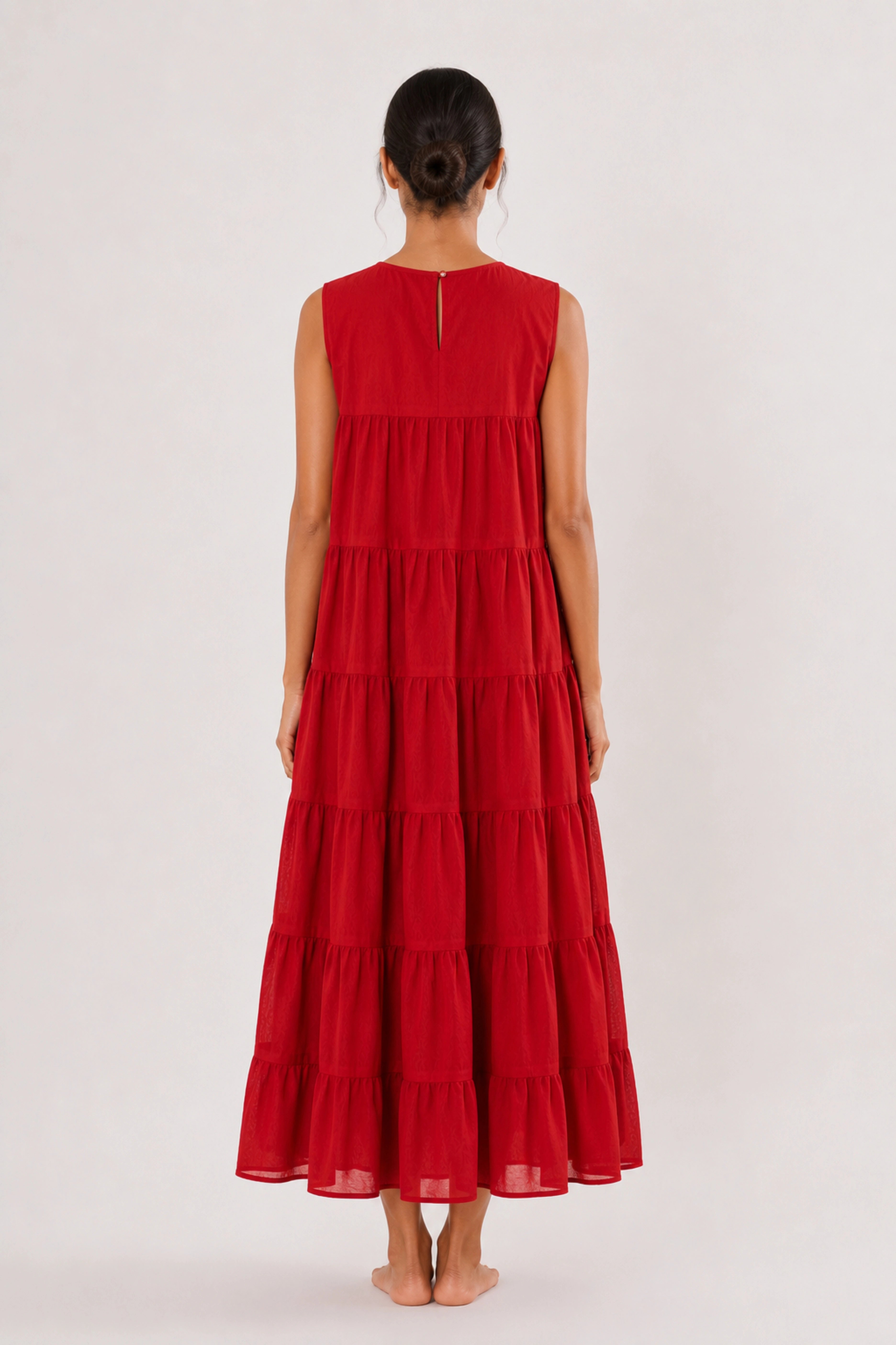 Tiered Cotton Dress (Red)