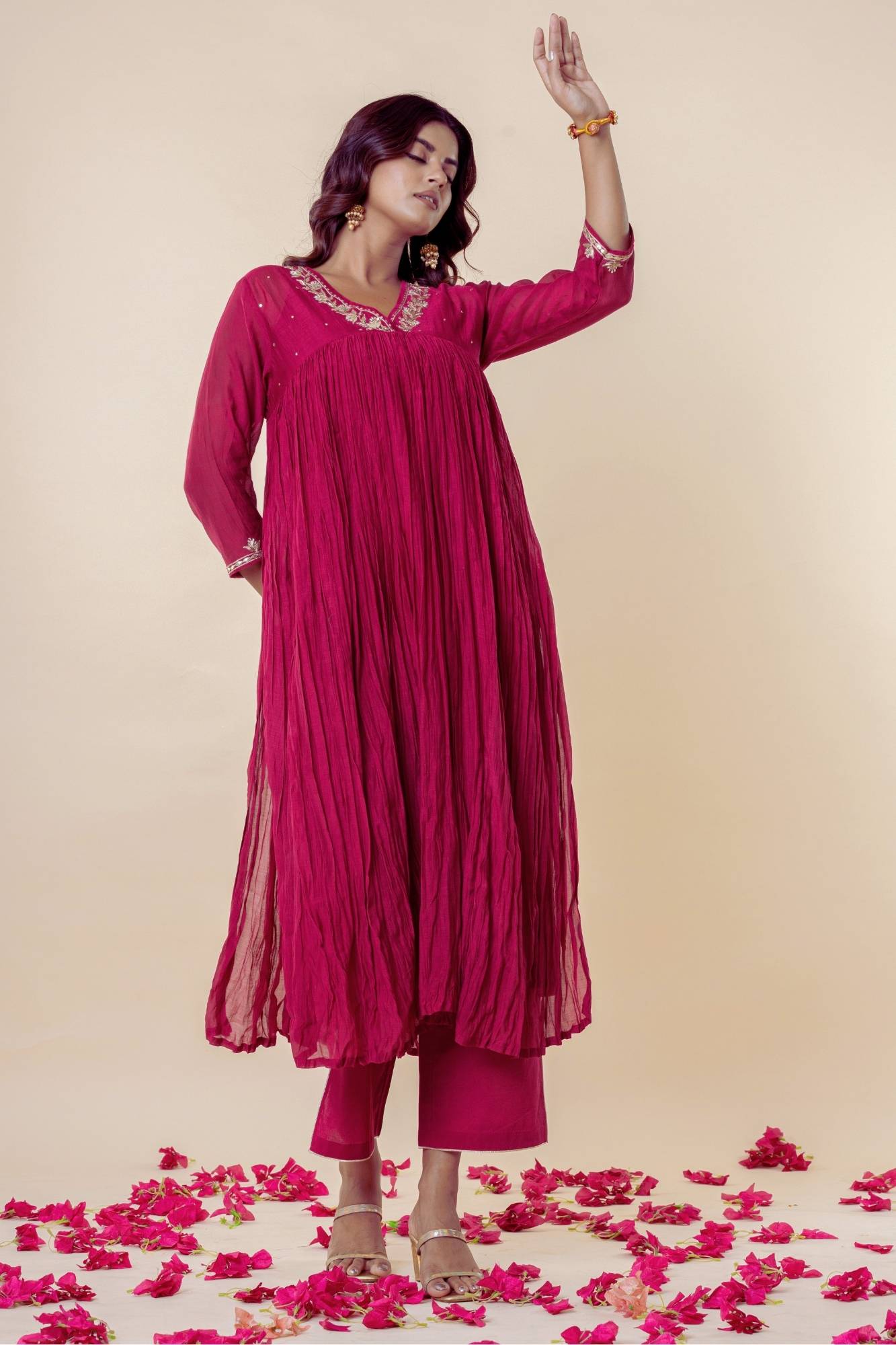 Deep Rose Zardozi Kurti Pant (Set of 2)