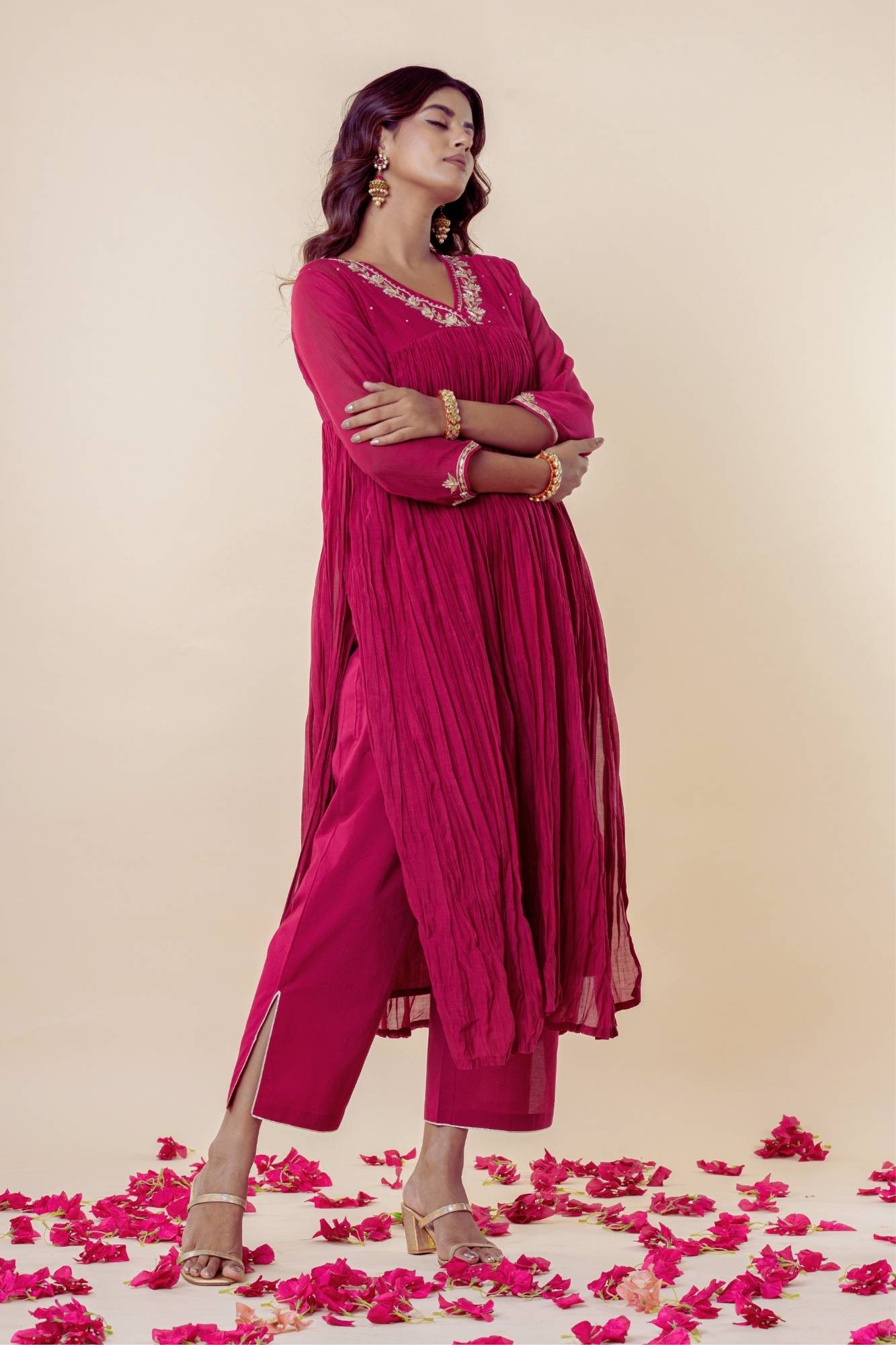 Deep Rose Zardozi Kurti Pant (Set of 2)