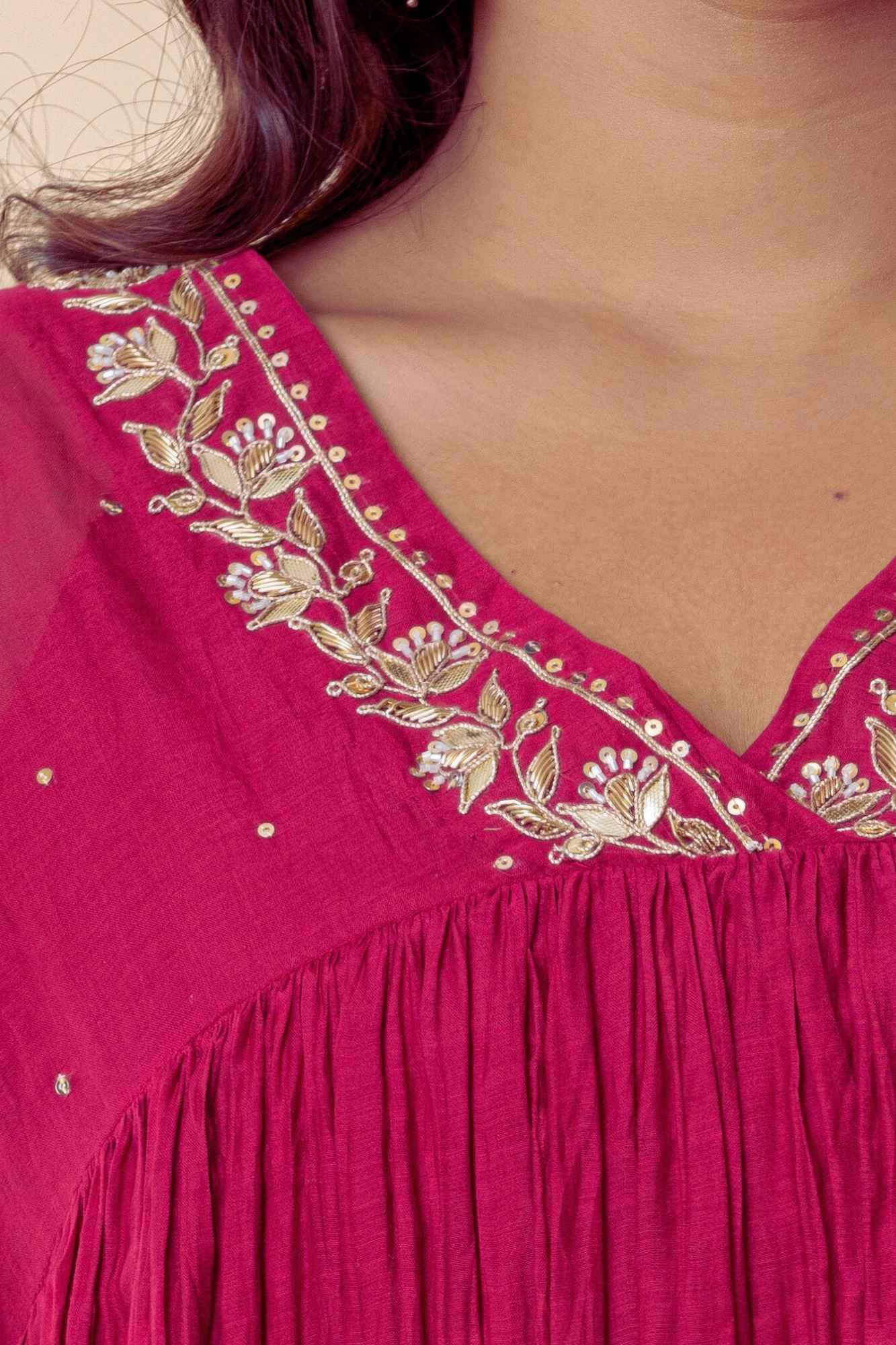 Deep Rose Zardozi Kurti Pant (Set of 2)