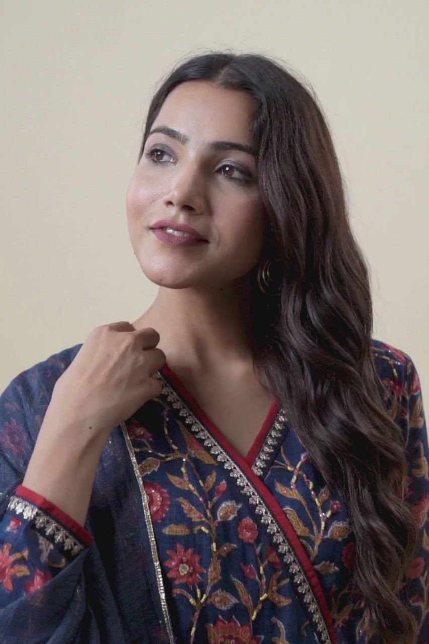 (Set of 3) Naksh Dark Blue Kalidar Kurta