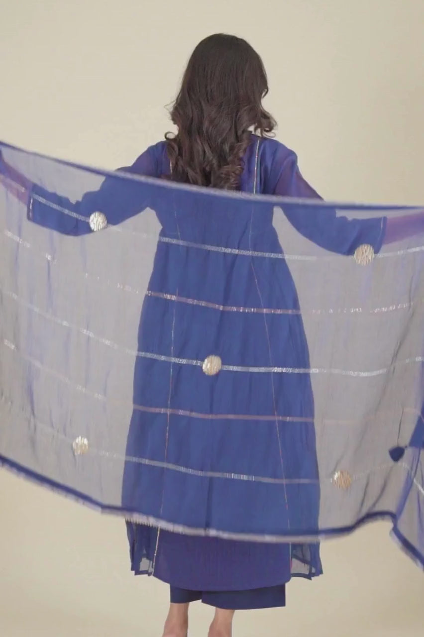 (Set of 3) Naksh Blue Pure Kota Doriya Kurta