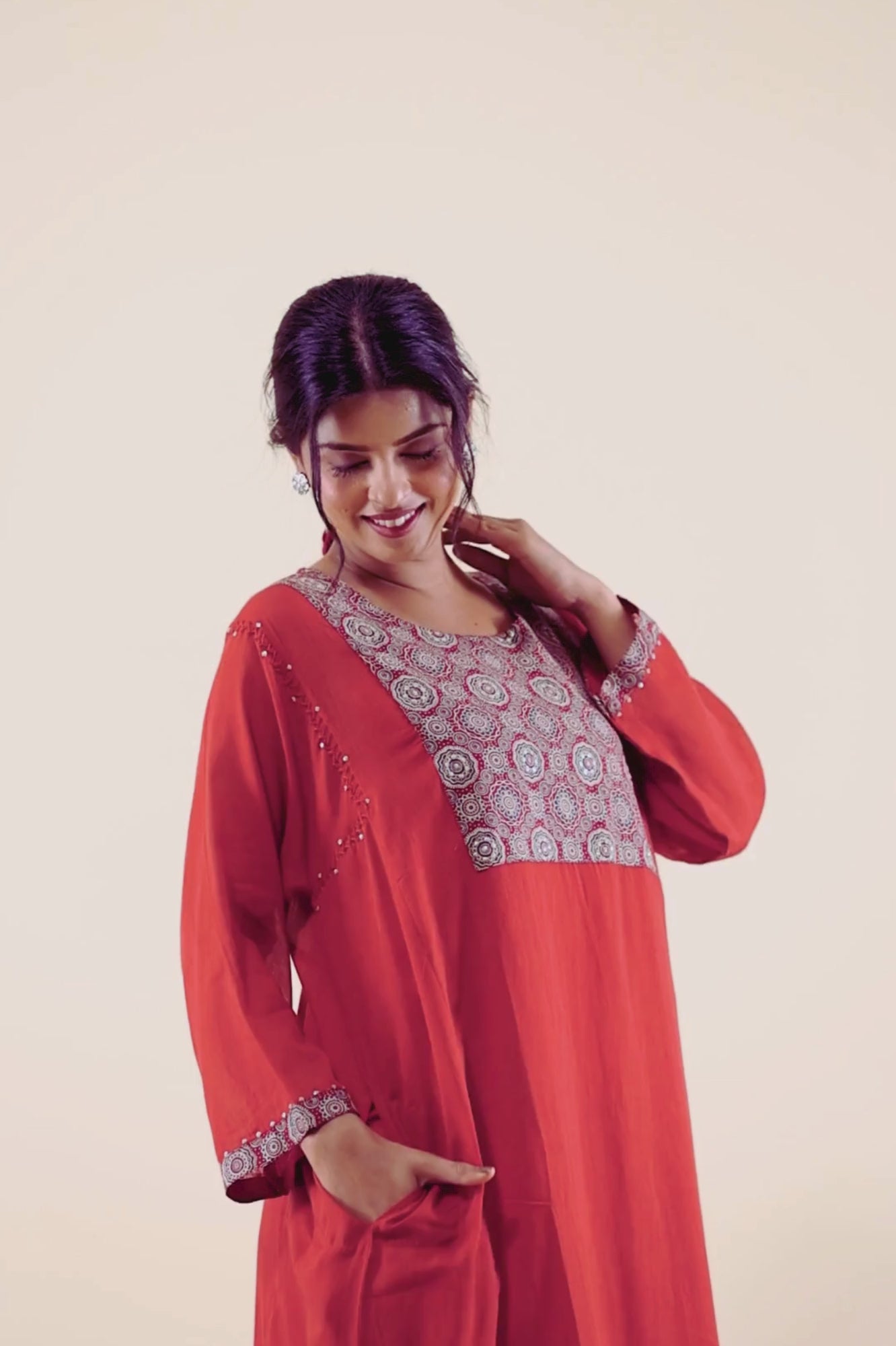 Naksh Rust Solid Cotton Mulmul(Voile) With Inner Kaftan-Dress