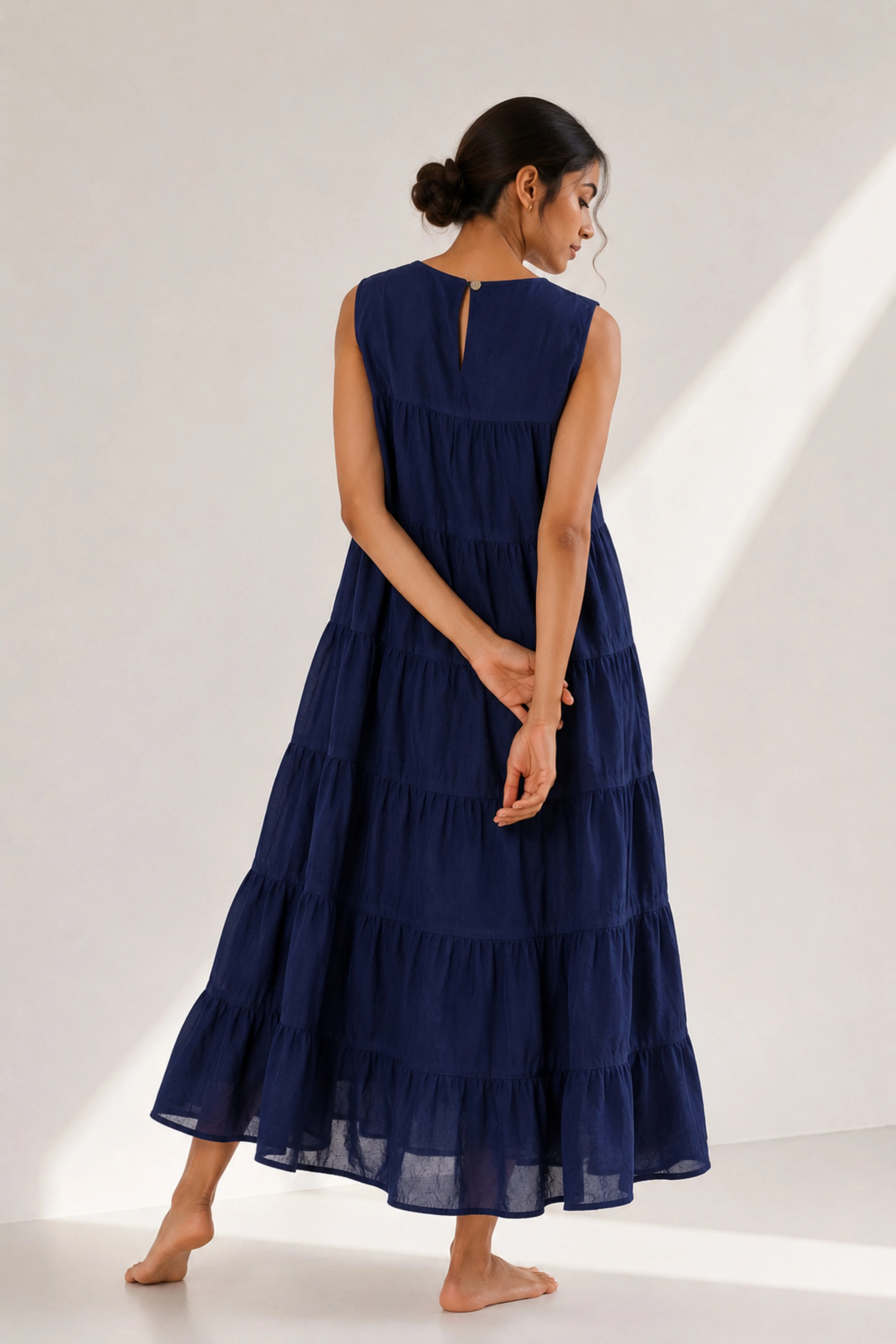 Tiered Cotton Dress (Blue)